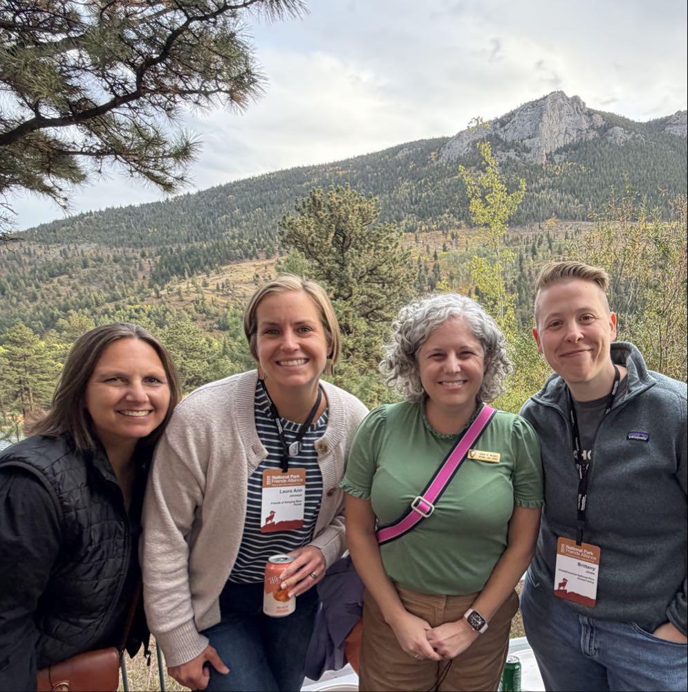 Four women at the Fall River Visitor Center, Rocky Mountain National Park